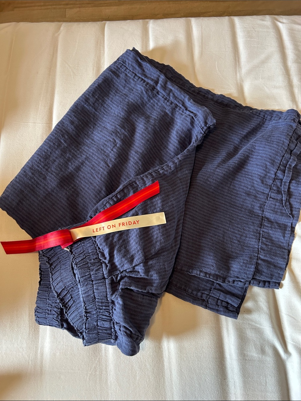 Left On Friday - Linen palazzo pants - navy/black stripe. Generous fit: Large.